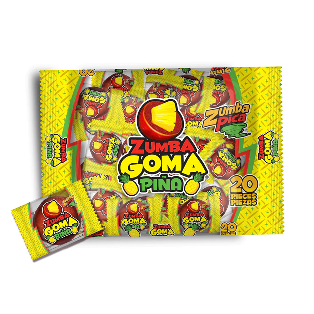 Dulcería El ApapachoZumba Goma – Gomitas de piña cubiertas con tamarindo. Bolsa con 20 piezas.